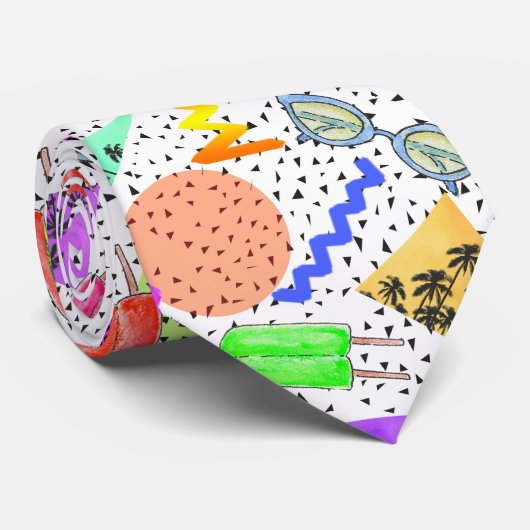 Retro 80's '90's 'Summer Beach Collage Pattern' Stropdas (Opgerold)