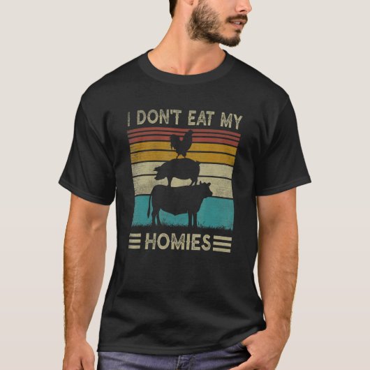 Retro 80s 90s Vegetarisch Ik Eet Mijn Homies Plezi T-shirt (Voorkant)