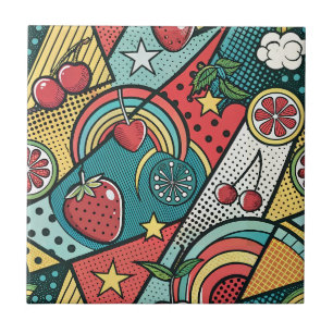 Retro 80s Aardbei Pop Art Stripboekpatroon Tegeltje