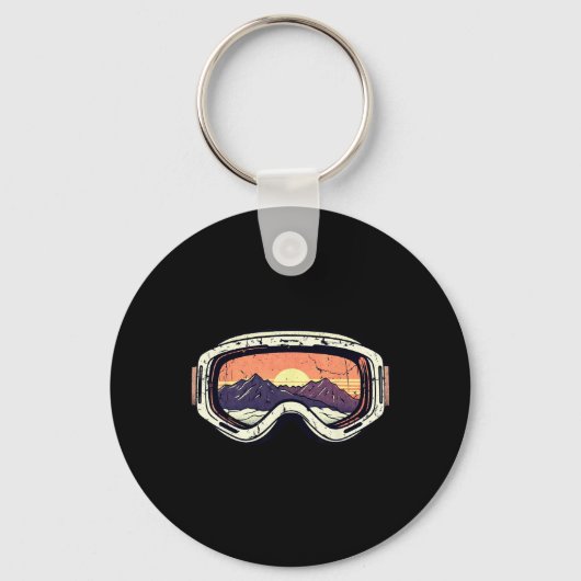 Retro 80s bergzonsondergang ski sneeuwbril sleutelhanger (Voorkant)