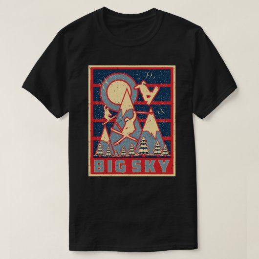 Retro 80s Big Sky Ski Avontuur T-shirt (Design voorkant)