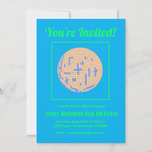Retro 80s Blauw Groen Geel Disco 50ste Verjaardag Kaart (Voorkant)
