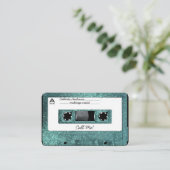 Retro 80's Blauwgroen Glitter Cassettebandje Mixta Visitekaartje (Staand voorkant)