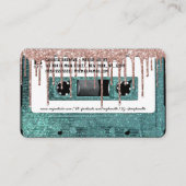 Retro 80's Blauwgroen Glitter Drip Cassettebandje Visitekaartje (Achterkant)