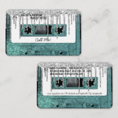 Retro 80's Blauwgroen Glitter Drip Cassettebandje  Visitekaartje (Voorkant / Achterkant)