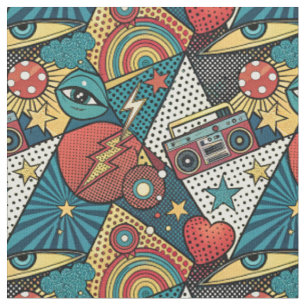Retro 80s Boormbox Veteraan Pop Art Stripboek Patr Stof