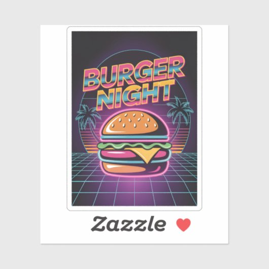 Retro 80s Burger Night Neon Synthwave Palmbomen Sticker (Vel)