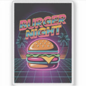 Retro 80s Burger Night Neon Synthwave Palmbomen Sticker (Voorkant)
