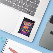 Retro 80s Burger Night Neon Synthwave Palmbomen Sticker (Laptop met iPhone)