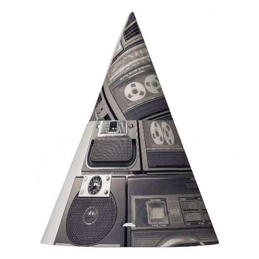 Retro 80s Cassette Recorders Patroon. Feesthoedjes (Links)