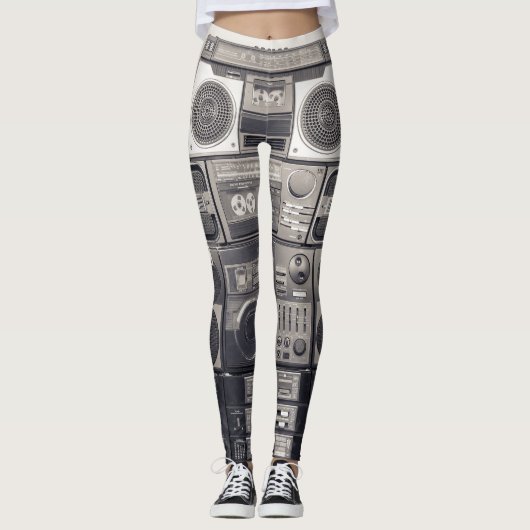 Retro 80s Cassette Recorders Patroon. Leggings (Voorkant)