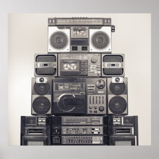 Retro 80s Cassette Recorders Patroon. Poster (Voorkant)