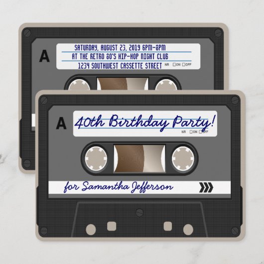 Retro 80s Cassettebandje 40th Birthday Uitnodiging (Voorkant / Achterkant)