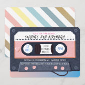 Retro 80's Cassettebandje Music Pink Birthday Kaart (Voorkant / Achterkant)