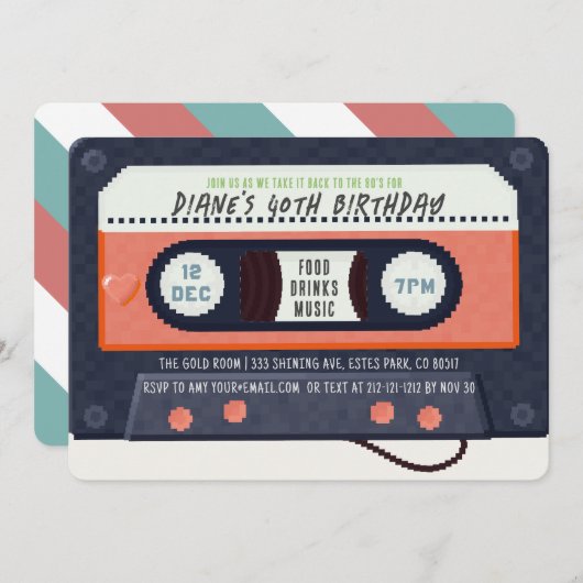 Retro 80's Cassettebandje Music Red Birthday Kaart (Voorkant / Achterkant)