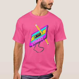Retro 80s cassettebandje potlood terugblik muziek t-shirt
