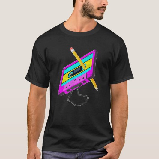 Retro 80s Cassettebandje Potlood Throwback Music M T-shirt (Voorkant)