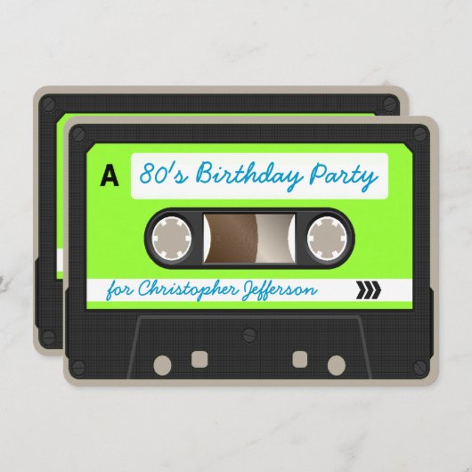 Retro 80s Cassettebandje Verjaardagsfeestuitnodigi Kaart (Voorkant / Achterkant)