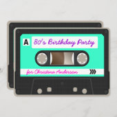 Retro 80s Cassettebandje Verjaardagsfeestuitnodigi Kaart (Voorkant / Achterkant)