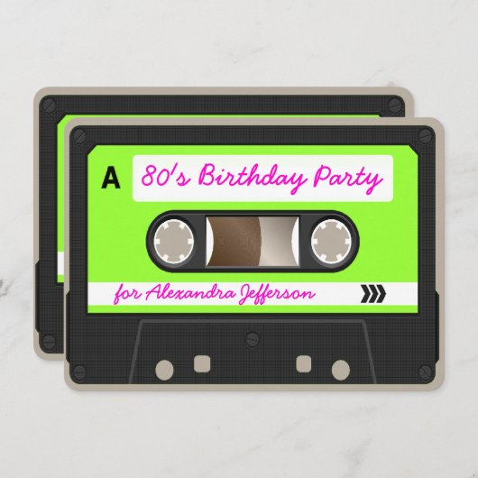 Retro 80s Cassettebandje Verjaardagsfeestuitnodigi Kaart (Voorkant / Achterkant)