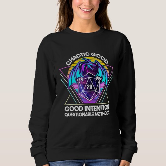 Retro 80s Chaotic Good Alignment Dragon D20 Gamer Trui (Voorkant)