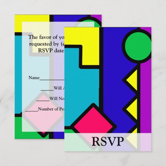 Retro 80s Color Block RSVP Kaartje (Voorkant / Achterkant)