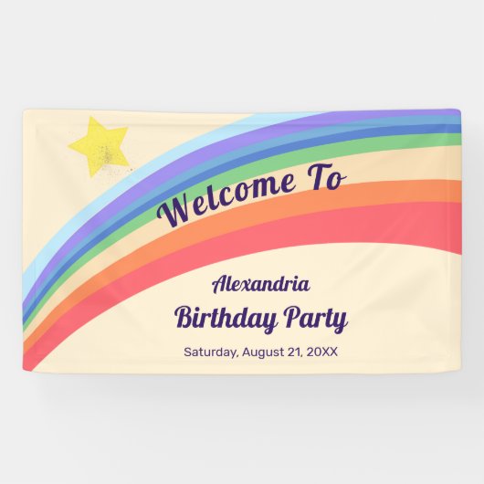 Retro 80s Colorful Yellow Rainbow Star Birthday Ba Spandoek (Horizontaal)