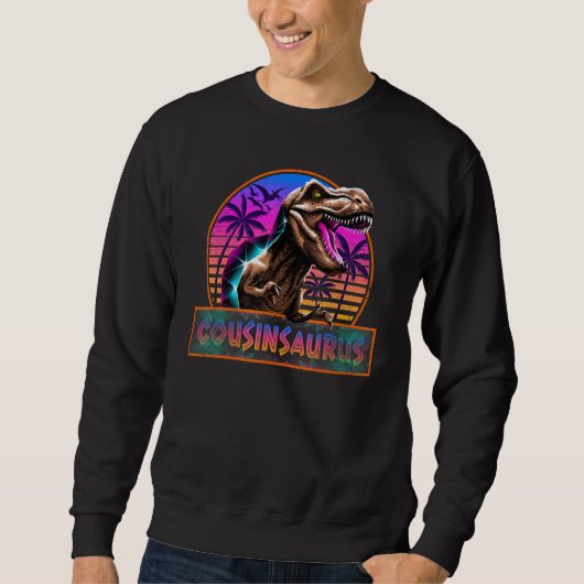 Retro 80s Colour Cousinsaurus T Rex Dinosaur Famil Trui (Voorkant)