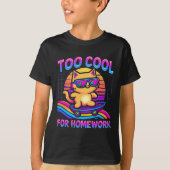 Retro 80s Cool Cat Surfing Rainbow Wave T-shirt (Voorkant)