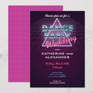 Retro 80's Dance Party Wedding Invitation Kaart