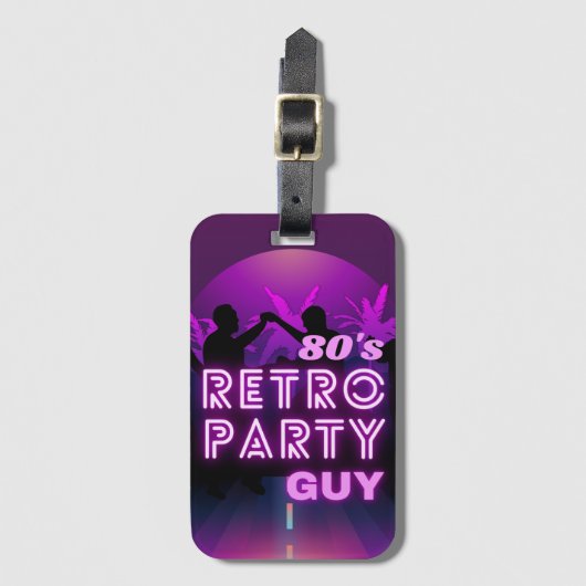 Retro 80s Disco Dance Party Neon Paarse Funky Bagagelabel (Voorkant (verticaal))