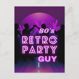 Retro 80s Disco Dance Party Neon Paarse Funky Briefkaart