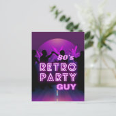 Retro 80s Disco Dance Party Neon Paarse Funky Briefkaart (Staand voorkant)
