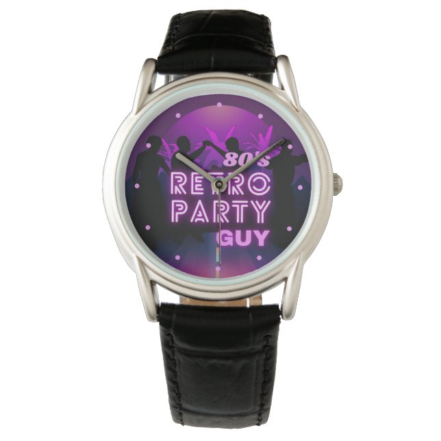 Retro 80s Disco Dance Party Neon Paarse Funky Horloge (Voorkant)
