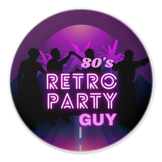 Retro 80s Disco Dance Party Neon Paarse Funky Keramische Knop (Voorkant)