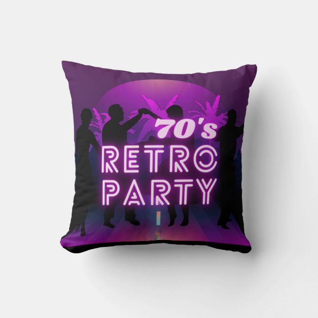 Retro 80s Disco Dance Party Neon Paarse Funky Kussen (Voorkant)