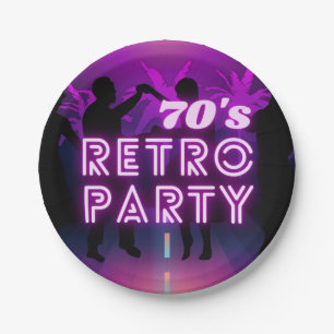 Retro 80s Disco Dance Party Neon Paarse Funky Papieren Bordje