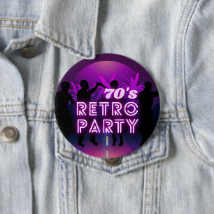 Retro 80s Disco Dance Party Neon Paarse Funky Ronde Button 4,0 Cm