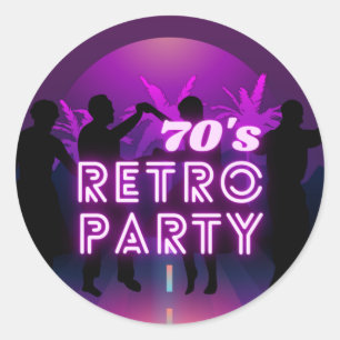Retro 80s Disco Dance Party Neon Paarse Funky Ronde Sticker