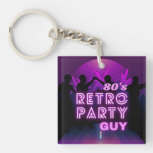 Retro 80s Disco Dance Party Neon Paarse Funky Sleutelhanger (Voorkant)