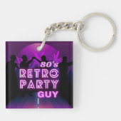 Retro 80s Disco Dance Party Neon Paarse Funky Sleutelhanger (Achterkant)