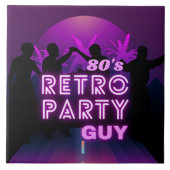 Retro 80s Disco Dance Party Neon Paarse Funky Tegeltje (Voorkant)
