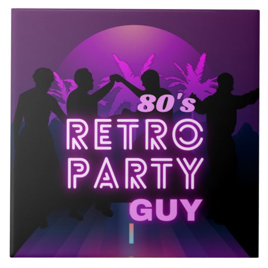 Retro 80s Disco Dance Party Neon Paarse Funky Tegeltje (Voorkant)