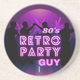 Retro 80s Disco Dance Party Neon Paarse Funky Zandsteen Onderzetter