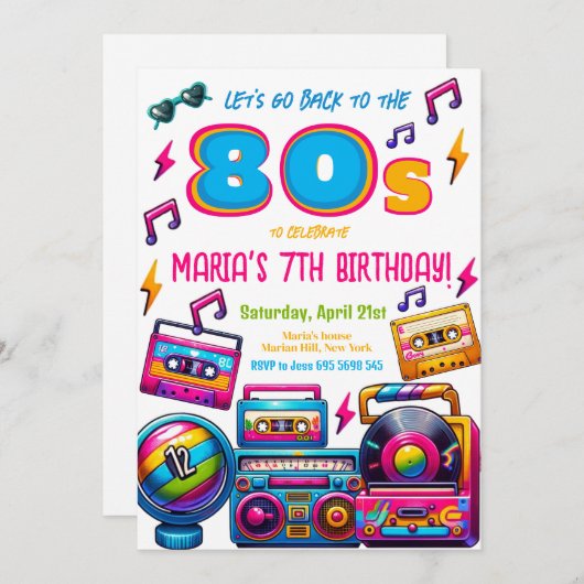 Retro 80s Disco Muziek Verjaardagsfeest Kaart (Voorkant / Achterkant)