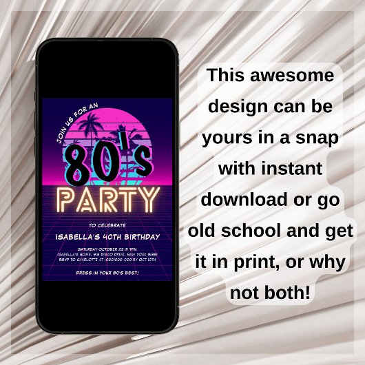 Retro 80's Disco Party Verjaardag uitnodiging