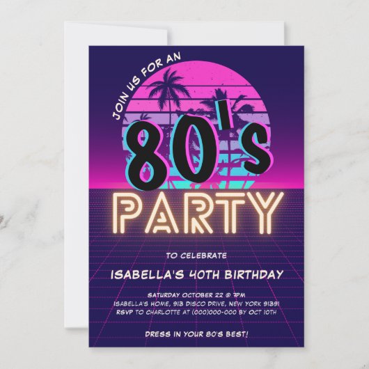 Retro 80's Disco Party Verjaardag uitnodiging (Voorkant)