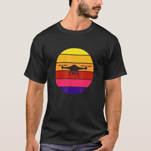 Retro 80s Drone Sunset T-shirt (Voorkant)