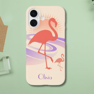 Retro 80s Flamingo Sfeer – Pastelkleurige Zonsonde iPhone 16 Hoesje