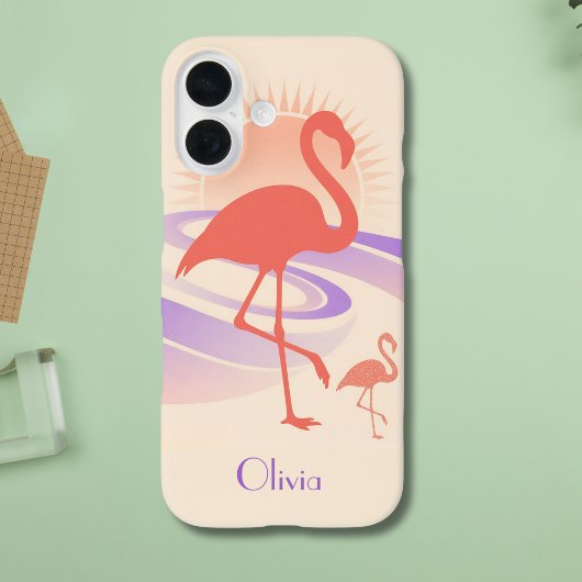 Retro 80s Flamingo Sfeer – Pastelkleurige Zonsonde Case-Mate iPhone Case